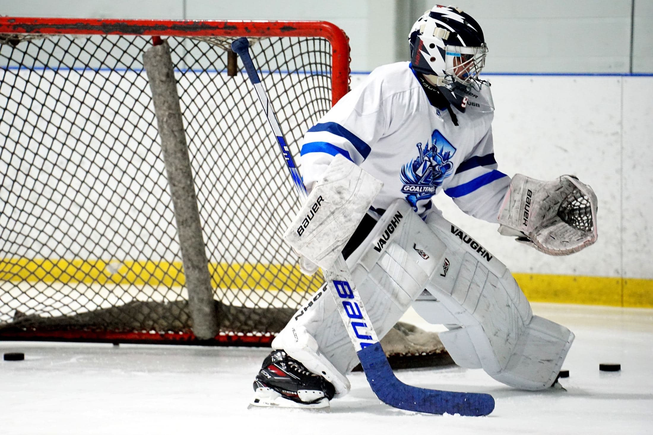 Goalie pushing post to post during an LH Goaltending drill