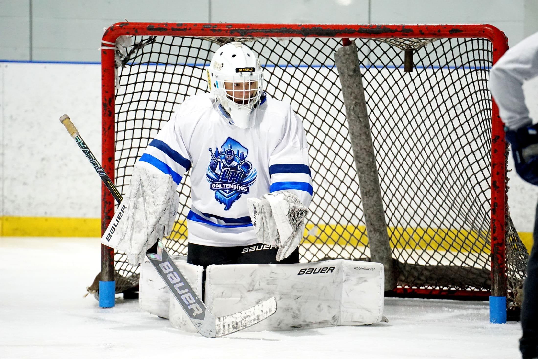 LH Goaltending goalie making a save in the crease at Bridgewater Sports Arena